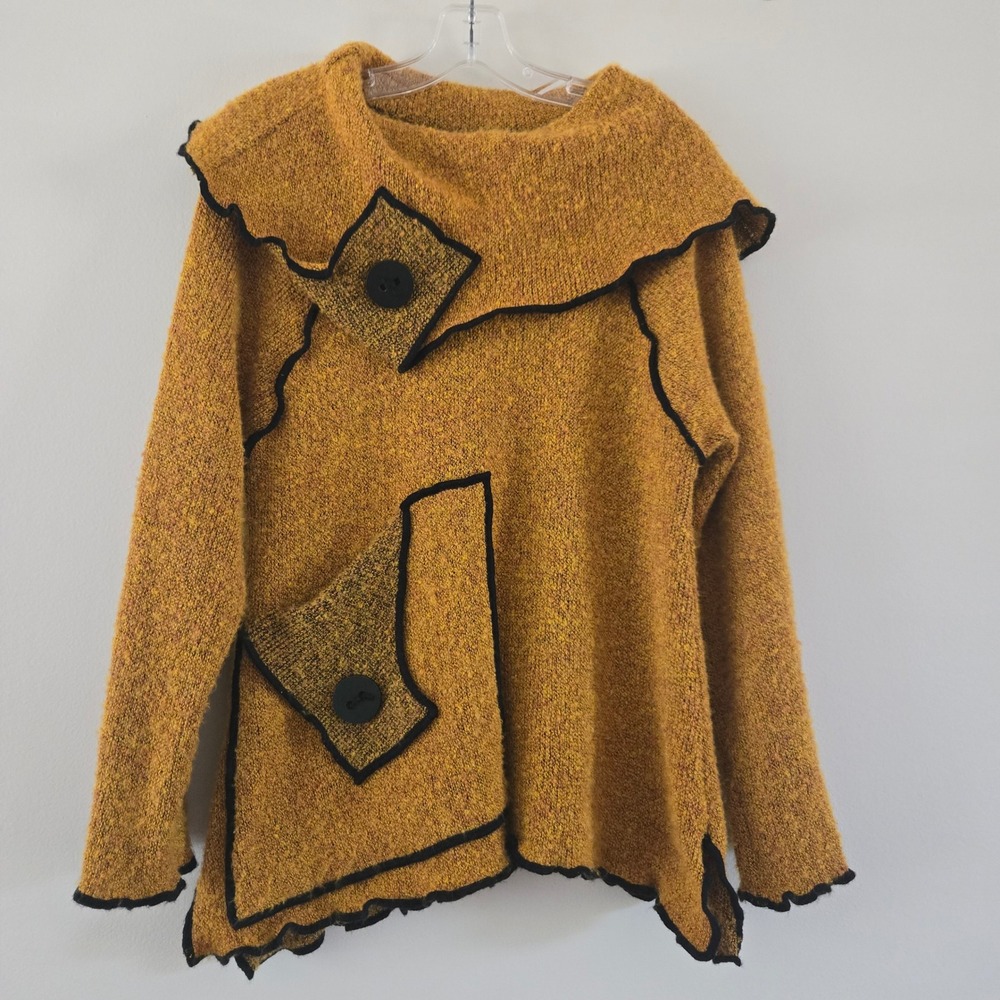 Jaskar Mustard Yellow Wool Lagenlook Knit Sweater Small Art to Wear Quirky